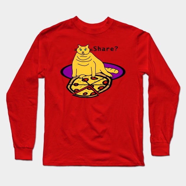 Fat Cat finds Pizza on Pi Day Long Sleeve T-Shirt by ellenhenryart